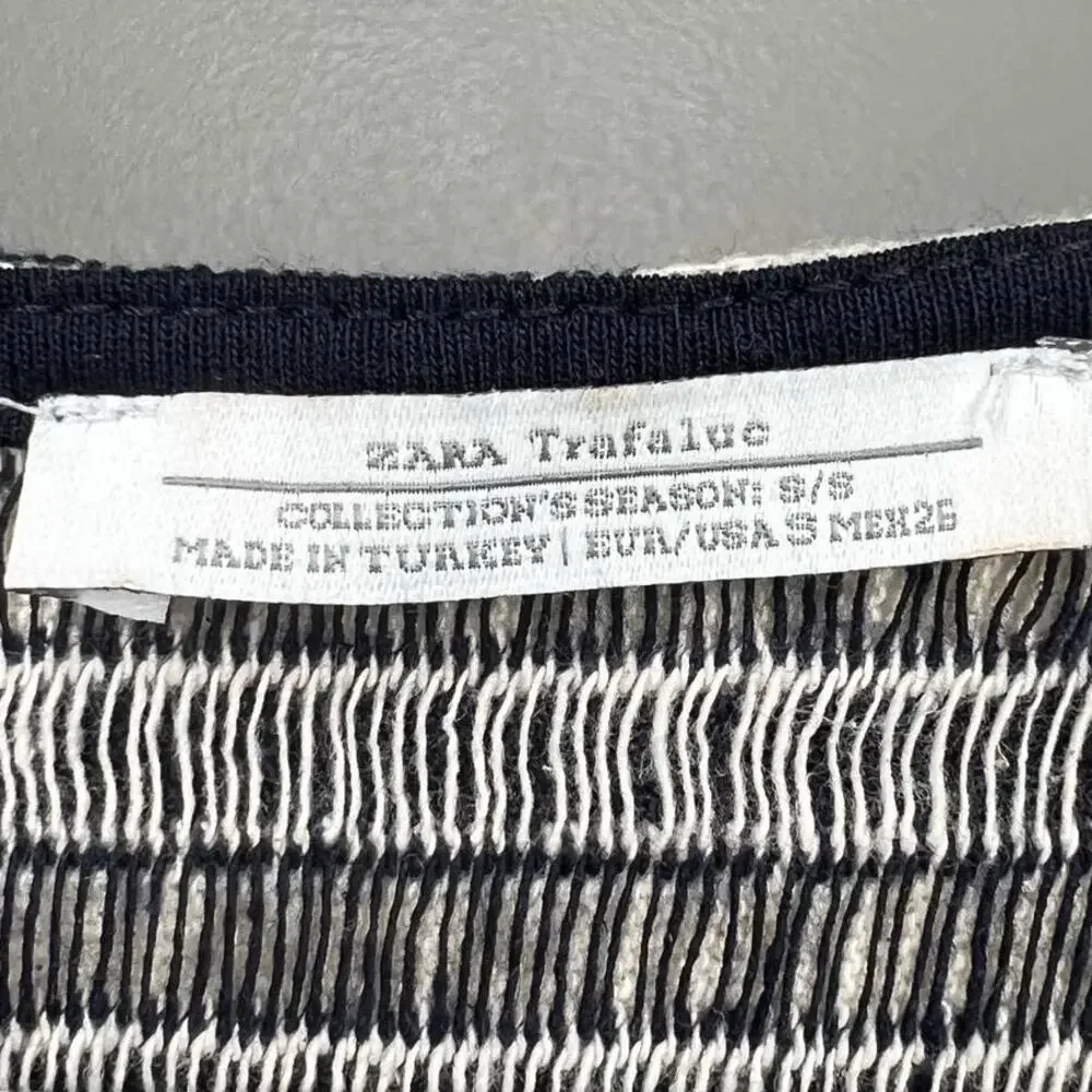 ZARA Trafaluc Striped Babydoll Top Crew Neck Short Sleeve Blue White Size Small - Picture 4 of 6